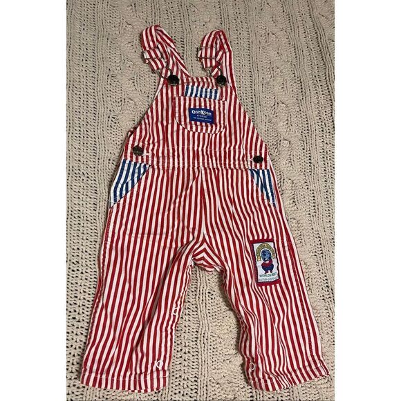 Baby Oshkosh B’Gosh Vestabak Overalls Red White & Blue Striped 18M VTG USA RARE - Picture 1 of 8